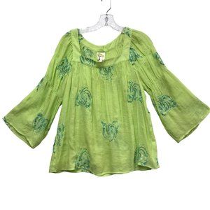 Anthropologie FIG & FLOWER Womens S Top Short Sleeve Pullover Green Lightweight